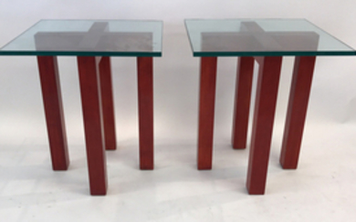 WOOD AND GLASS X BASE SIDE TABLES