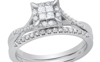 10K White Gold Two Ring Set with 0.41ct Diamond Ladies Ring