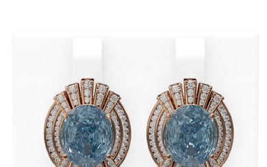 11.58 ctw Blue Topaz & Diamond Earrings 18K Rose Gold