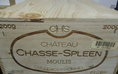 12 bouteilles CHÂTEAU CHASSE SPLEEN 2009 Moulis Caisse bois d'origine