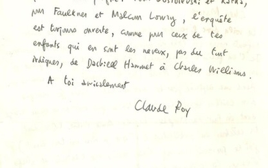 120 Claude ROY (1915-1997). L.A.S., Paris 15 janvier 1966, à Marcel Duhamel; 1 page et...