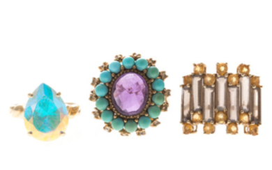 A Trio of Gemstone Rings in Gold