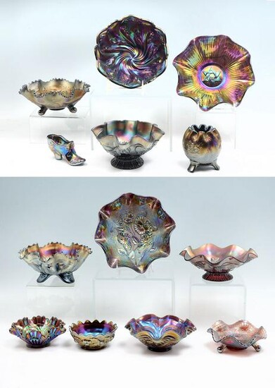 13 PC. AMETHYST CARNIVAL GLASS COLLECTION