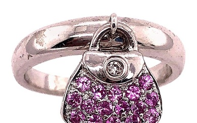 14 Karat White Gold Fashion Ring with Semi Precious Stones Charm