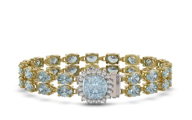 14.93 ctw Aquamarine & Diamond Bracelet 14K Yellow Gold