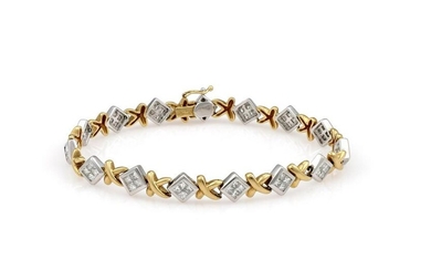 14K 2 Tone Gold X Link Diamond Bracelet