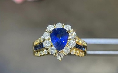 14K GOLD 2.04 CTW VIVID BLUE NATURAL SAPPHIRE & DIAMOND RING