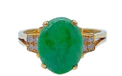 14K Gold and Natural Jade Birthstone Style Ring