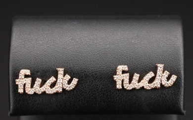 14K Rose Gold Diamond Typography Stud Earrings