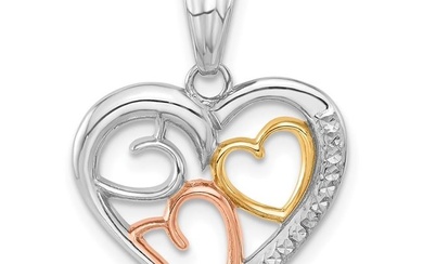 14K Tri-Color Diamond-cut Hearts Pendant