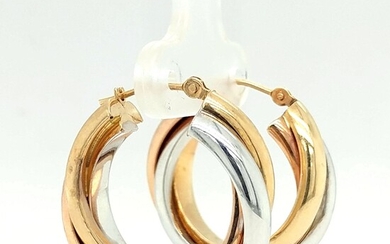 14K Tri-Colored Gold Russian Wedding Band Earrings