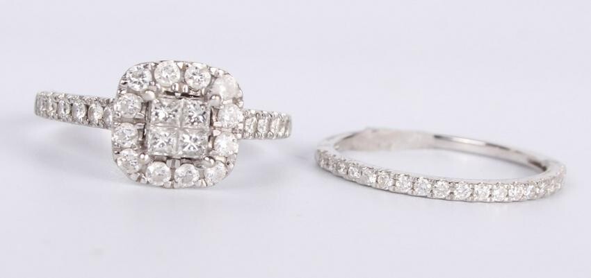 14K WHITE GOLD AND DIAMOND RINGS - LOT OF 2