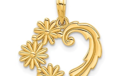 14K Yellow Gold Floral Heart Pendant