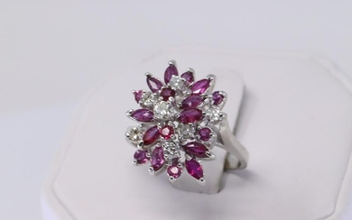 14Kt Ladies Cocktail Diamonds & Ruby Ring