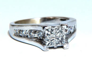 1.70ct Natural Princess & Round Cut Diamonds Ring 14kt. Solitaire Illusion