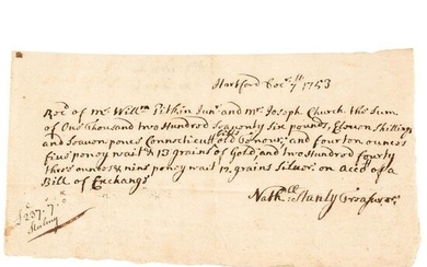 1753 NATHANIEL STANLY Signed Conn Exchanged Bills