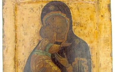 17th CENTURY RUSSIAN ICON of VLADIMIR MOTHER OF GOD