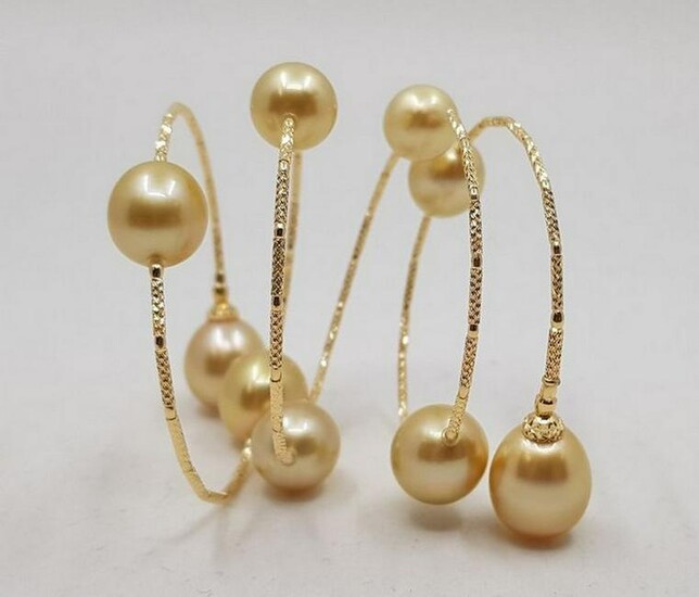 18 kt. Yellow gold - 11x12mm Golden South Sea Pearls
