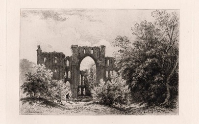 1882 Alfred Louis Brunet Debaines Rievaulx Abbey etching signed