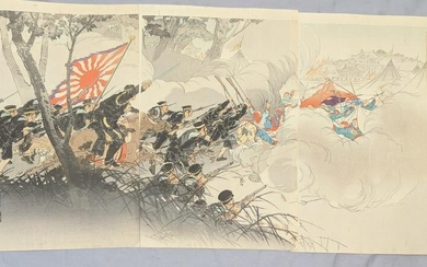 1894 Ogata Gekko Triptych Woodblock Print Sino-Japanese
