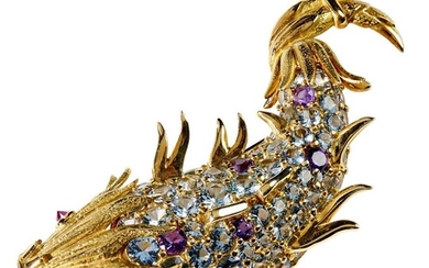 18CT GOLD, GEM-SET 'DAUPHIN' BROOCH, JEAN SCHLUMBERGER FOR TIFFANY & CO., CIRCA 1965