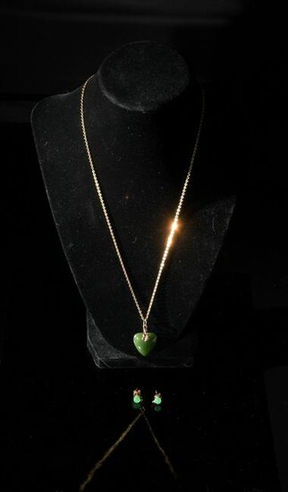 18K Gold and Jade Necklace with 14K Jade Earrings