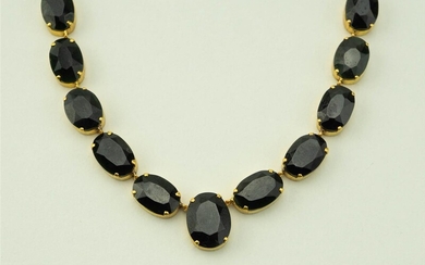 18K YELLOW GOLD FACETED BLACK JADE NECKLACE