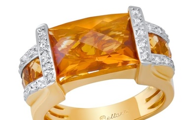 18K Yellow Gold Setting with 4.89ct Citrine and 0.15ct Diamond Bellari" Designor Ring"