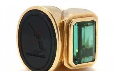 18KT Gold, Tourmaline, and Bloodstone Ring, Shelle