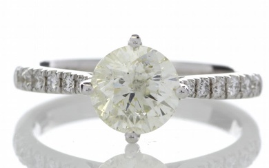 18ct White Gold Solitaire Diamond Ring With Stone Set Shoulders (1.19) 1.34 Carats