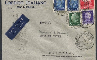 1935, Servizio Aereo Francia–Cile, busta da Milano per Santiago del Cile