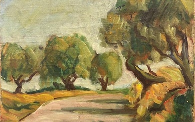 1950's French Impressionist Oil - Sunlit Provencal Country Road 1950's