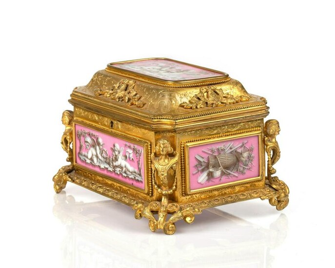 19th C. French Enamel and Bronze Jewelry Box, Tahan