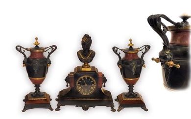 19th C. French Figural Bronze Clock Set