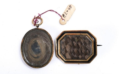 (19th c) GOLD FILLED MOURNING BROOCH & PENDANT
