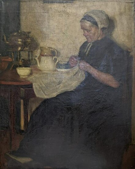 19th century Dutch school portrait, a seated lady