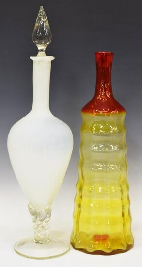 (2) MID-CENTURY ART GLASS BOTTLE VASE & DECANTER