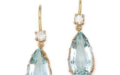 AQUAMARINE AND DIAMOND EARRINGS each set with a round