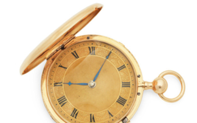 Aubert & Fils. An 18K gold key wind open face quarter repeating pocket watch