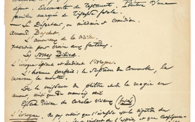 BAUDELAIRE, Charles (1821-1867). Le Suicide dans une baignoire. Le portrait fatal. Manuscrit autographe. [S.l.n.d.].