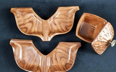 2 Cal Origin USA Pottery Wood Finish Mid Century