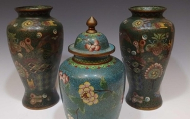 (3) Cloisonne Vases and Cloisonne Urn