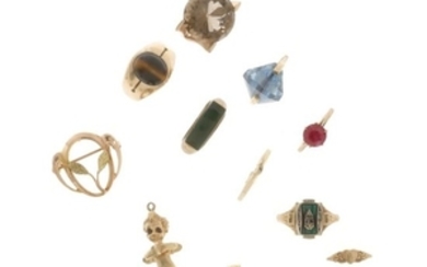 A collection of gold and stone jewlery