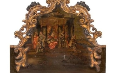 A Continental Carved, Parcel Gilt and Painted Panel