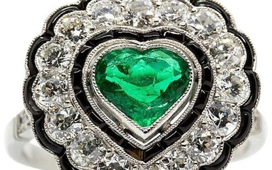 Estate Platinum Emerald Onyx and Diamond Ring