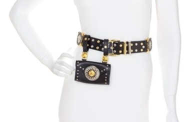 A Gianni Versace Black Leather Belt with Pouch