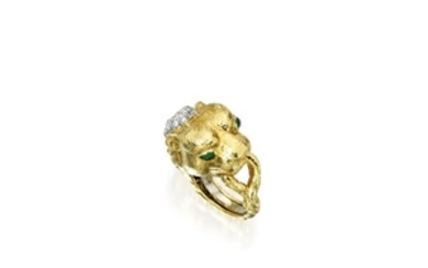 Gold, Diamond and Emerald 'Estée Lauder Lion' Ring, David Webb
