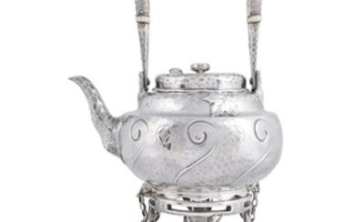 Hammered sterling silver Japanese-style hot water kettle-on-stand Tiffany &...