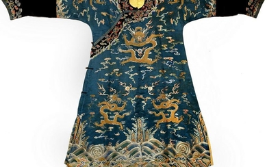IMPERIAL BLUE SILK EMBROIDERED DRAGON ROBE
