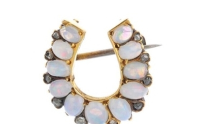 A late Victorian 15ct gold, opal and diamond horseshoe